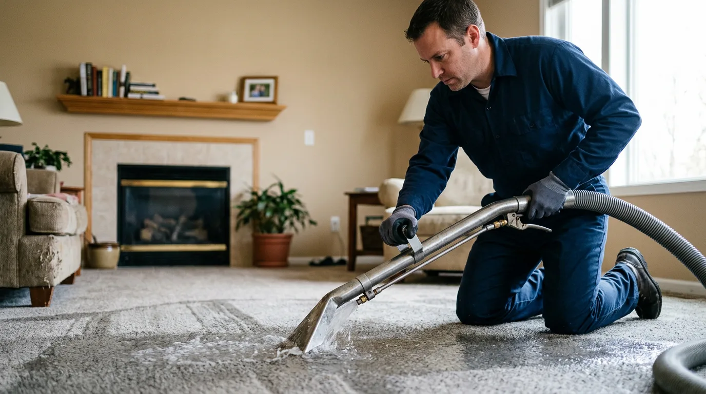 Water damage restoration technician working near Eastaboga, AL